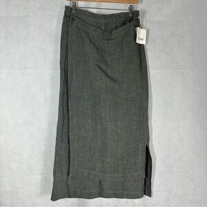 Eskandar Gray Linen Front Panel Midi Skirt Size 1